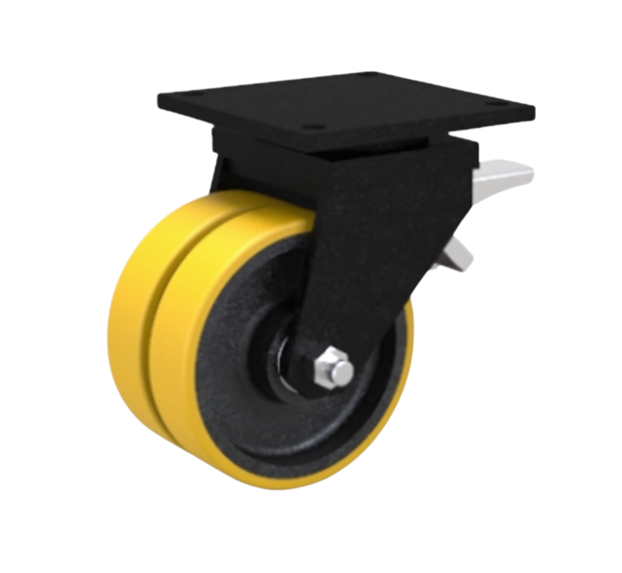 swivel castor with brake, Ø 200 mm, vulcanised polyurethane tyre, 2000KG