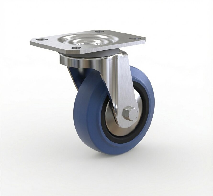 Industrial Swivel caster from pressed steel, plate fitting, elastic-tyre, roller bearing, Wheel-Ø 125mm, 150KG