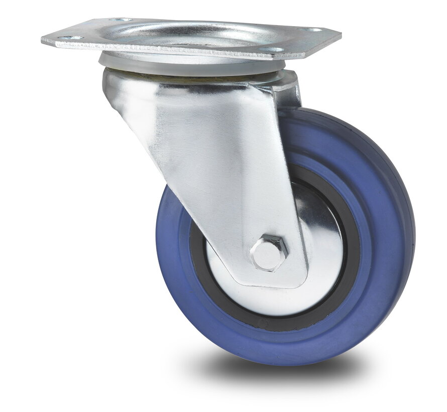 Industriële zwenkwiel, plaatbevestiging, elastische band, rollager, wieldiameter 100 mm, 150 kg