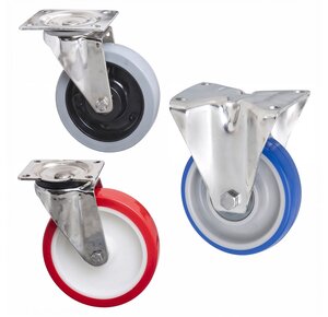 Stainless steel swivel and fixed-wheel castors