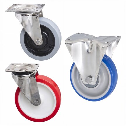 Stainless steel swivel and fixed-wheel castors