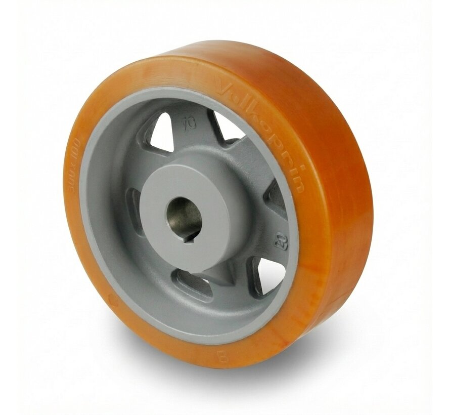 heavy duty drive wheel Vulkollan® Covestro tread welded steel core, H7-bore feather keyway DIN 6885 JS9, Wheel-Ø 400mm, 4500KG