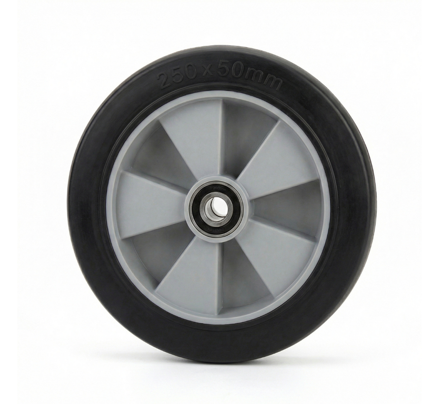 Industrial Wheel from elastic-tyre, precision ball bearing, Wheel-Ø 250mm, 500KG