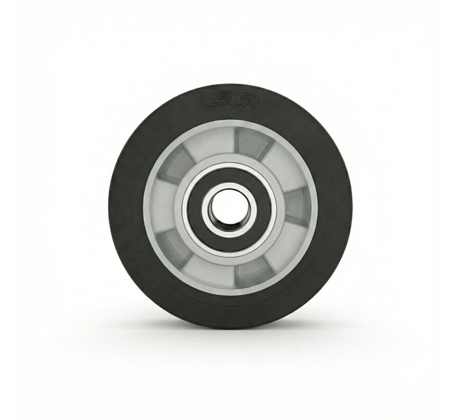 wiel Ø 125 x 50mm, elastische rubberband, 250KG