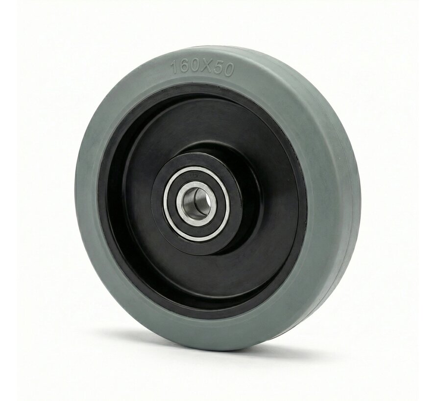 Wheel, Ø 160mm, vulcanised grey elastic rubber tyre, 350KG