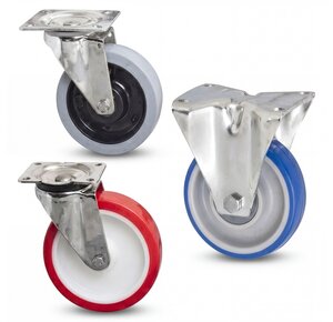 Stainless steel swivel and fixed-wheel castors
