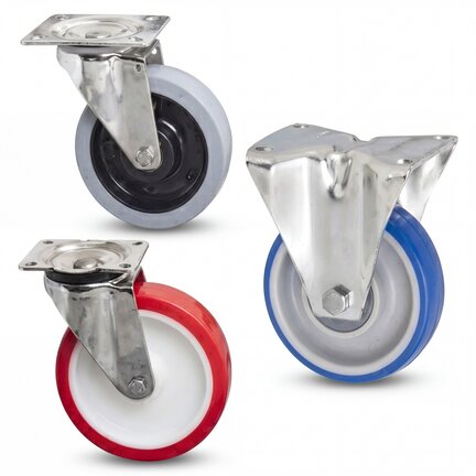 Stainless steel swivel and fixed-wheel castors