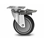 Institutional Swivel caster with brake from pressed steel, plate fitting, thermoplastic rubber grey non-marking, precision ball bearing, Wheel-Ø 100mm, 100KG
