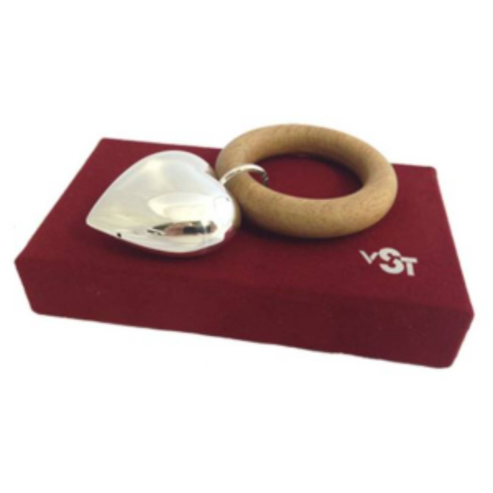 Luxury Gifts Zilveren rammelaar hart met houten ring WG-05993