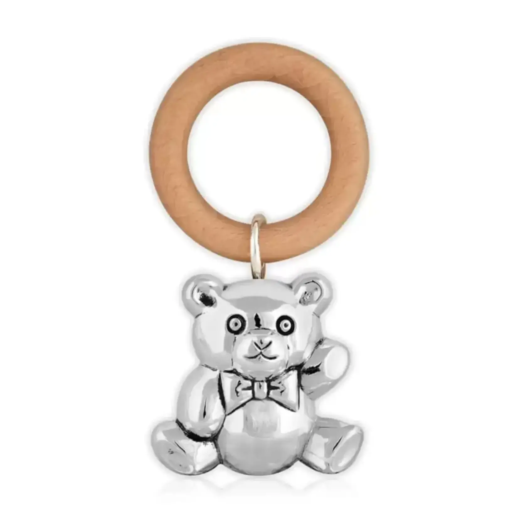 Luxury Gifts Zilveren rammelaar beer houten ring wg-05992