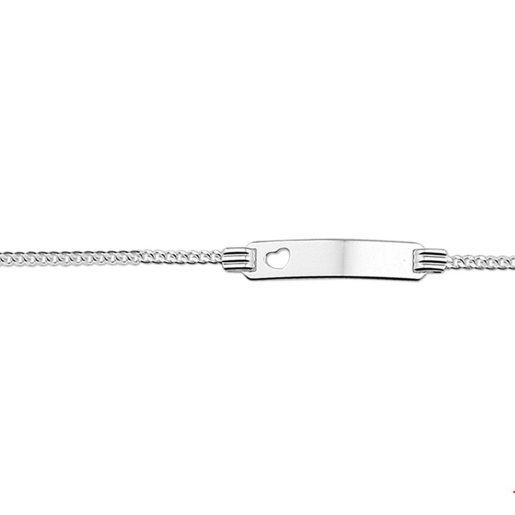 Zilveren graveer/naamplaat armband13-15cm met hartje recht