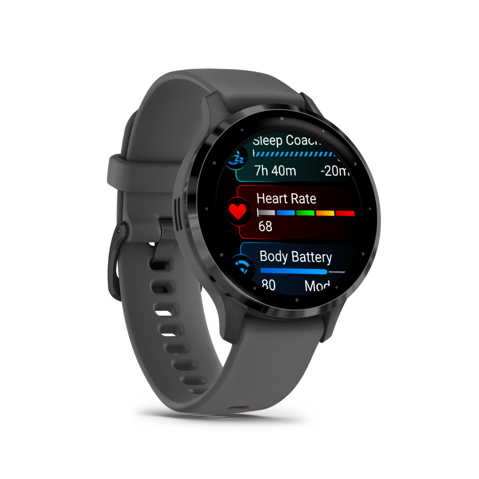 Garmin Garmin Venu® 3S Slate gray rand van roestvrij staal met pebble gray behuizing en siliconen band 010-02785-00