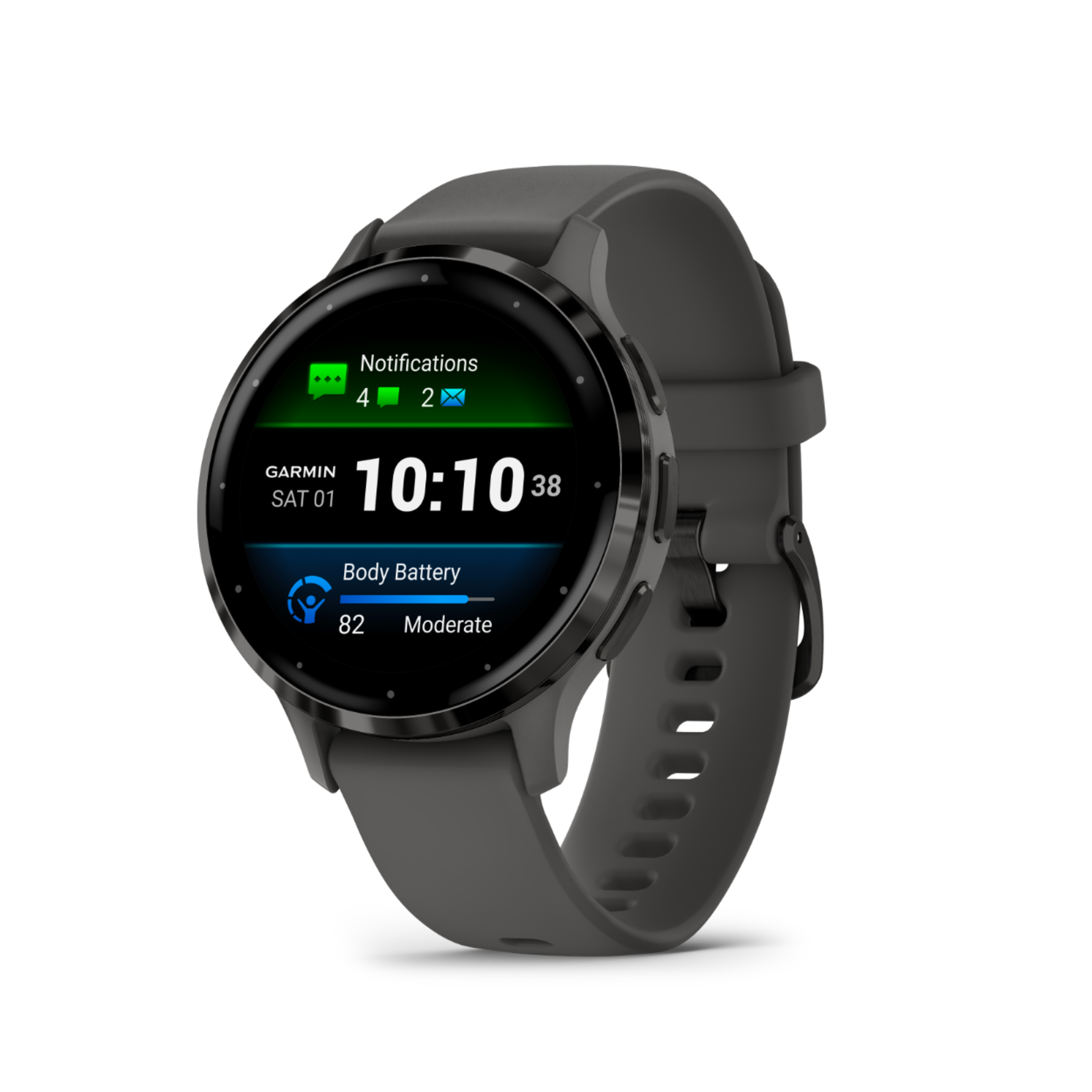 Garmin Garmin Venu® 3S Slate gray rand van roestvrij staal met pebble gray behuizing en siliconen band 010-02785-00