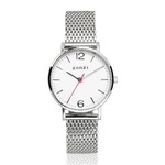 Zinzi ZINZI Lady horloge witte wijzerplaat stalen kast stalen mesh band 28mm extra dun ZIW606M