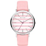 Zinzi ZINZI Retro horloge roze-wit gestreepte wijzerplaat zilvergekleurde kast stalen mesh band 38mm extra dun ZIW419M