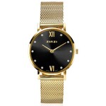 Zinzi ZINZI Lady Crystal watch black dial, yellow gold-colored case and steel mesh strap, white crystals at hour indication, 28mm ZIW643M
