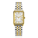Zinzi ZINZI Elegance bicolor watch white dial and rectangular gold-colored case and bicolor steel link strap 28mm extra thin ZIW1907