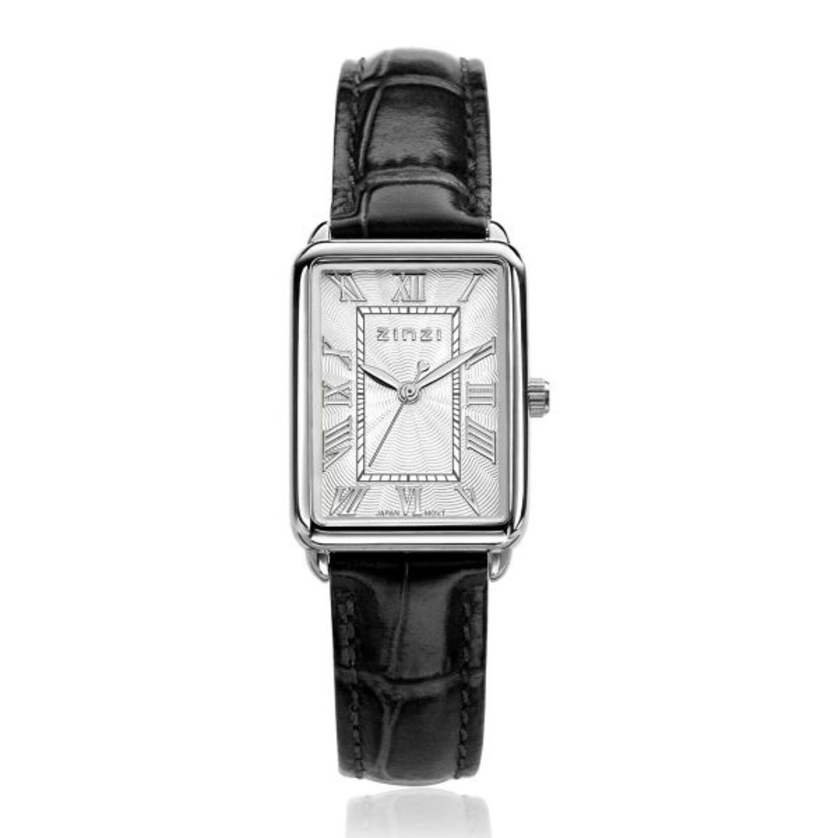 Zinzi ZINZI Elegance horloge witte wijzerplaat en rechthoekige kast zwarte leren band 28mm extra dun ZIW1906Z