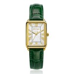 Zinzi ZINZI Elegance bicolor watch white dial and rectangular gold-colored case and green leather strap 28mm extra thin ZIW1907G