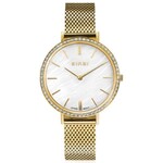 Zinzi ZINZI watch GRACE 34mm white mother-of-pearl dial, set all around with white crystals, gold-colored steel case and strap ziw1334