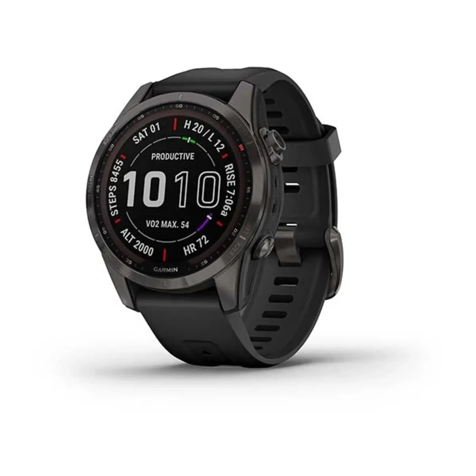 Garmin Garmin Fenix 7S Sapphire Solar 010-02539-25 carbon gray DLC titanium kast en een zwarte polsband