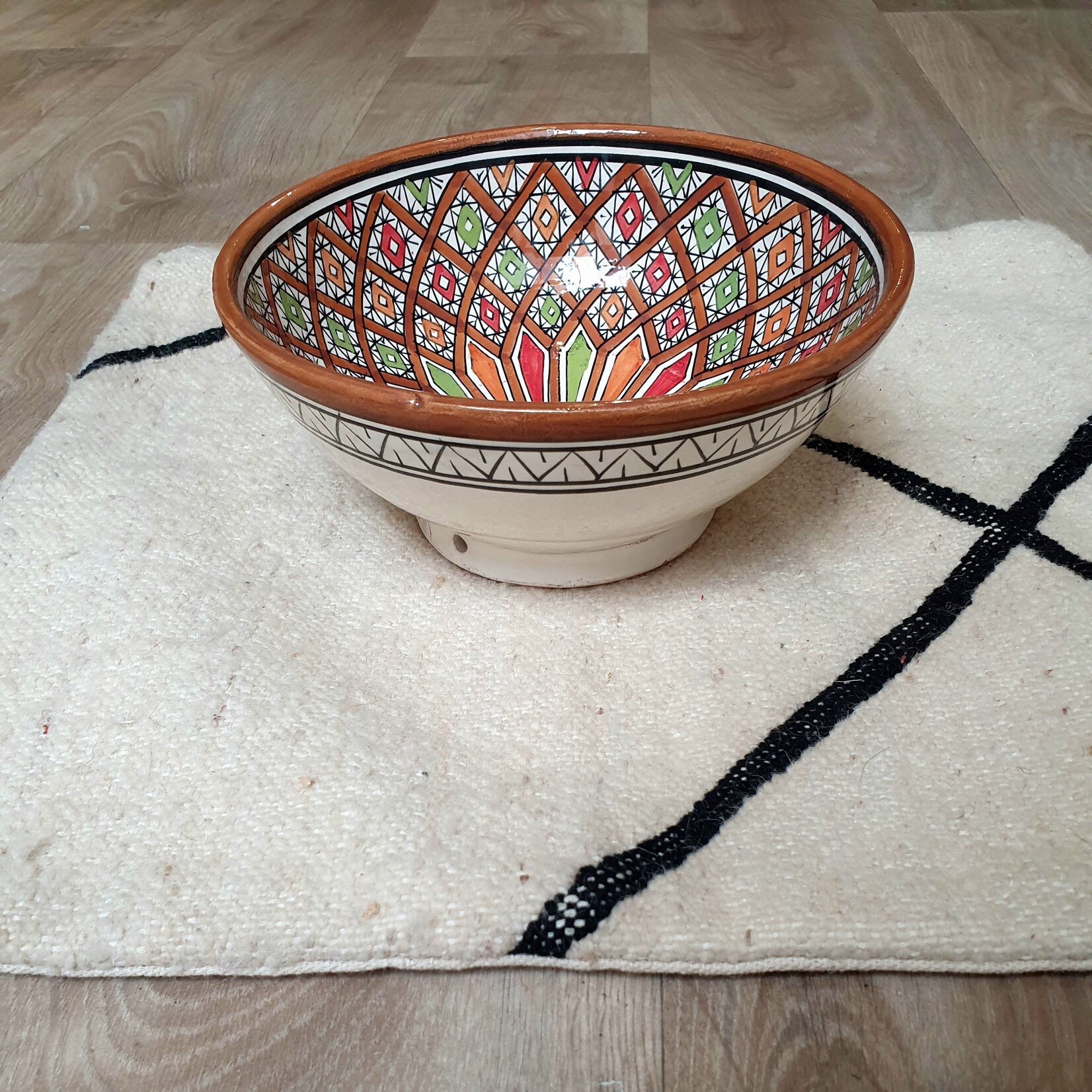 Artisanal terracotta salad bowl made and painted by hand