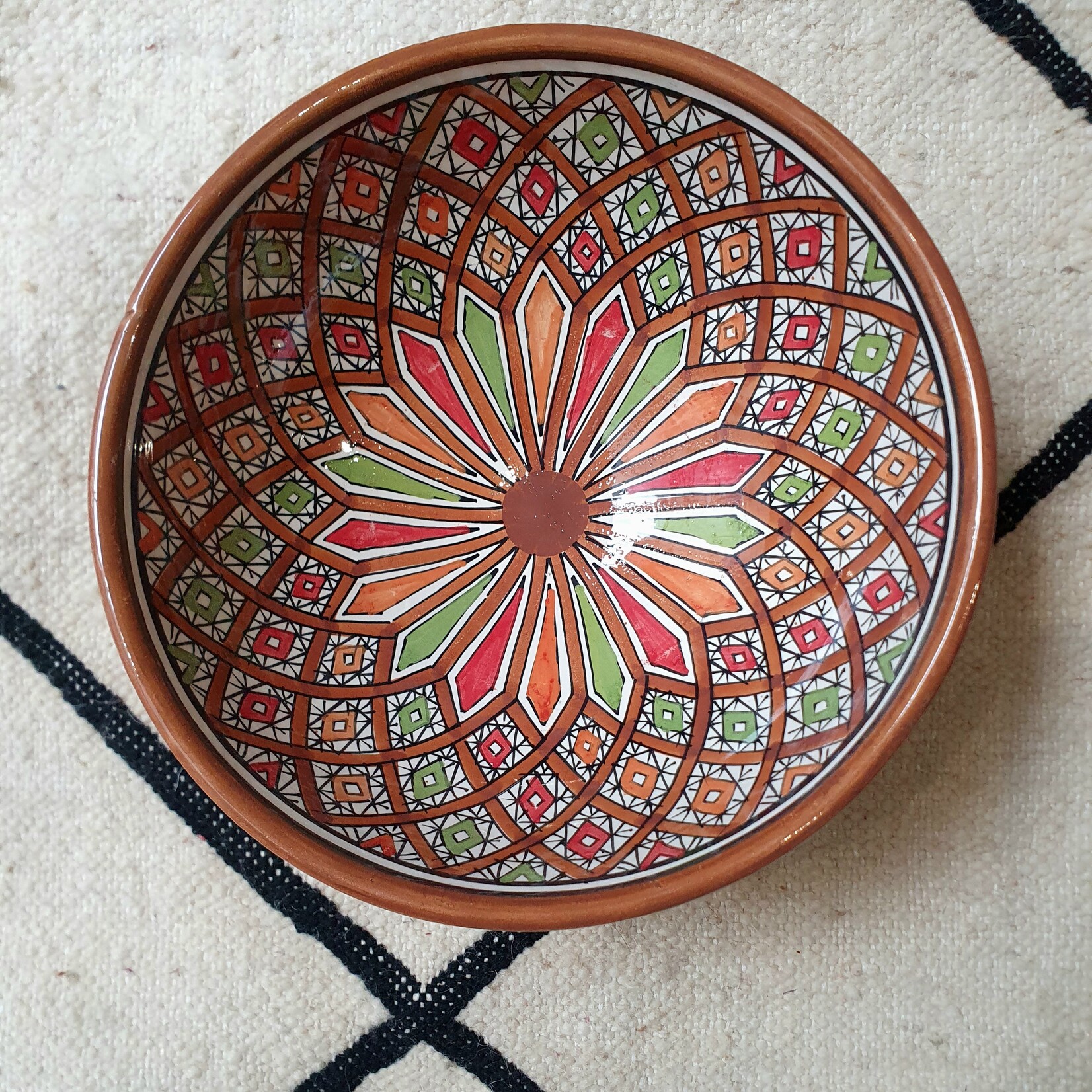 Artisanal terracotta salad bowl made and painted by hand