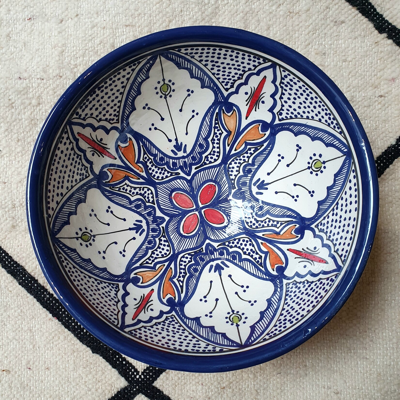 Artisanal terracotta salad bowl made and painted by hand