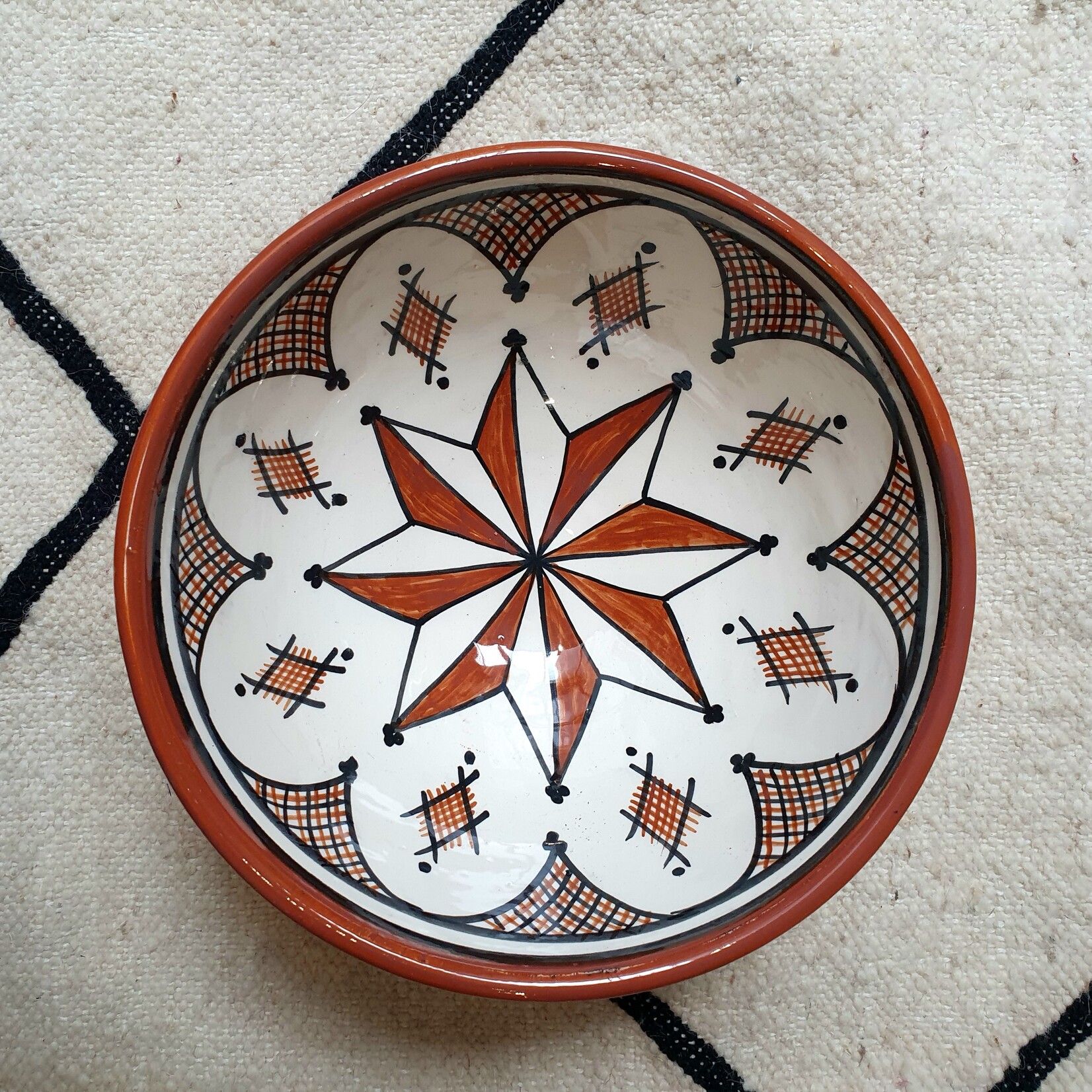 Artisanal terracotta salad bowl made and painted by hand