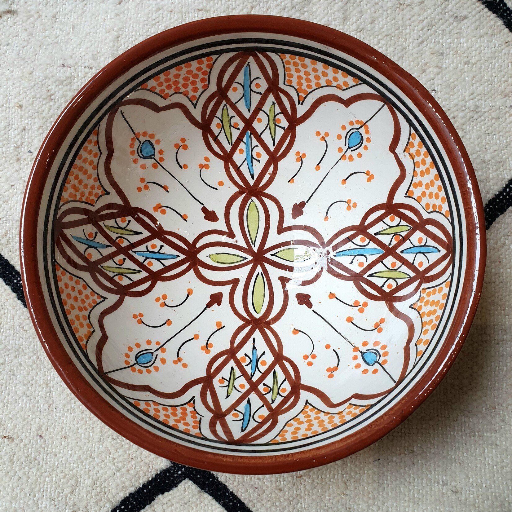 Artisanal terracotta salad bowl made and painted by hand