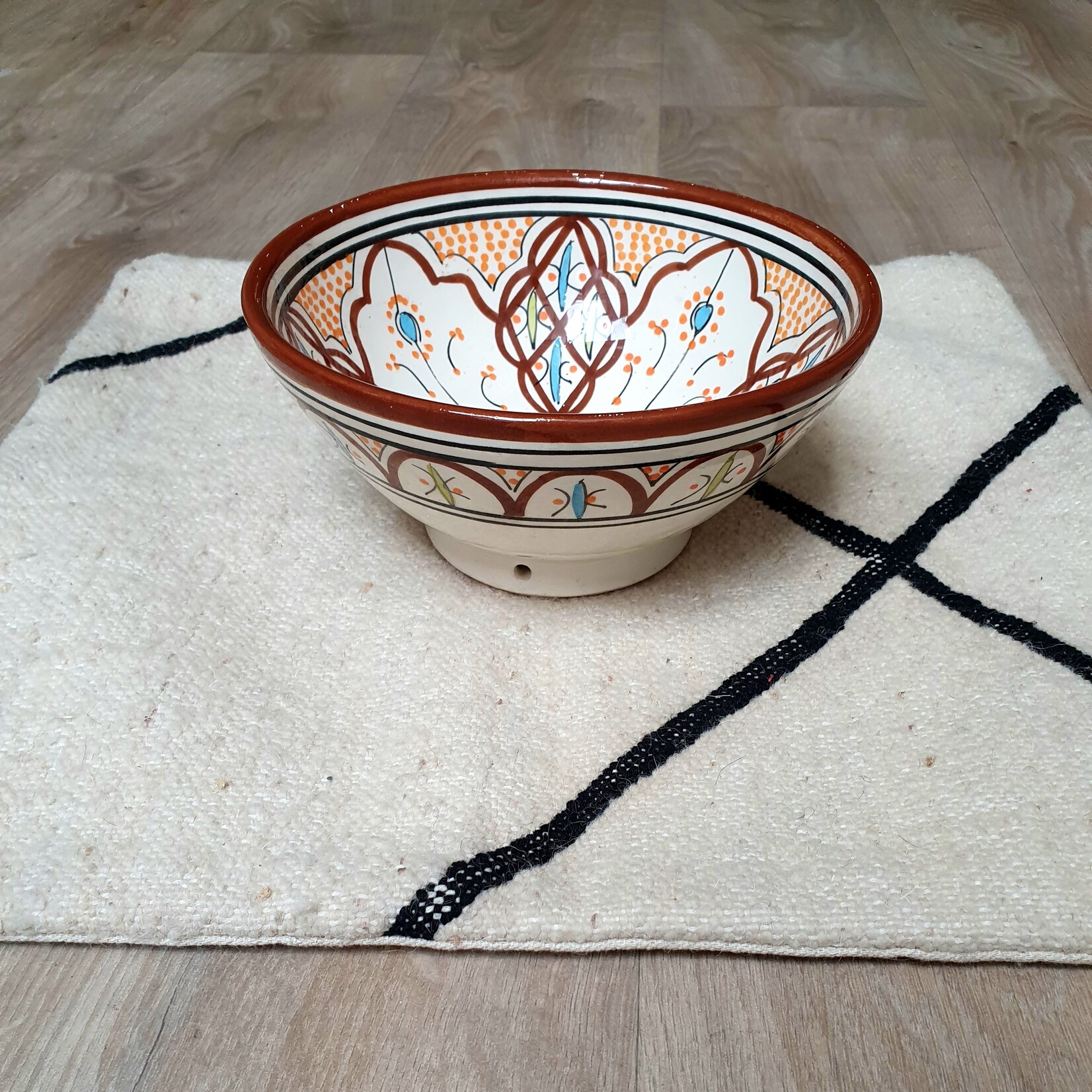 Artisanal terracotta salad bowl made and painted by hand