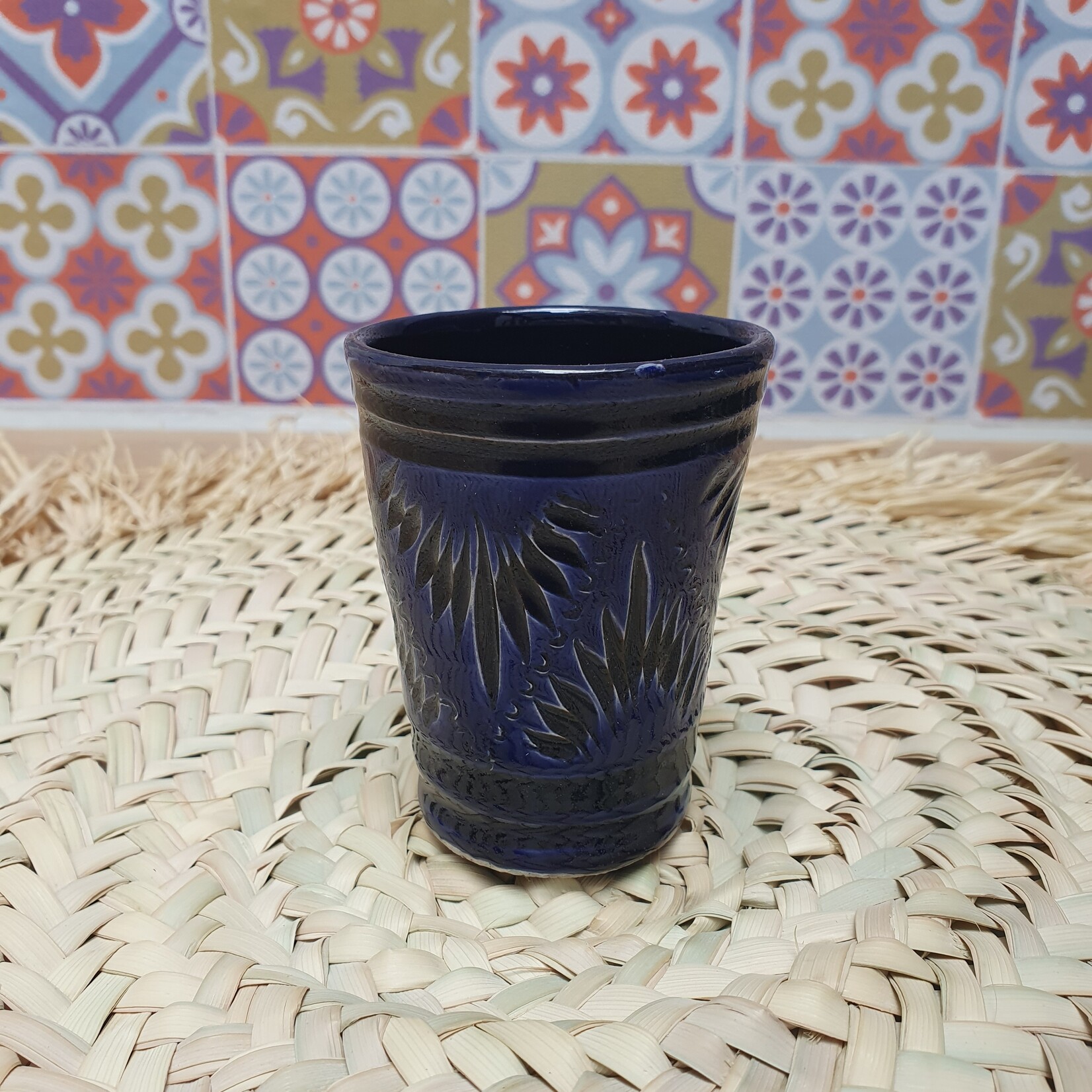 Artisanal terracotta glass made and painted by hand