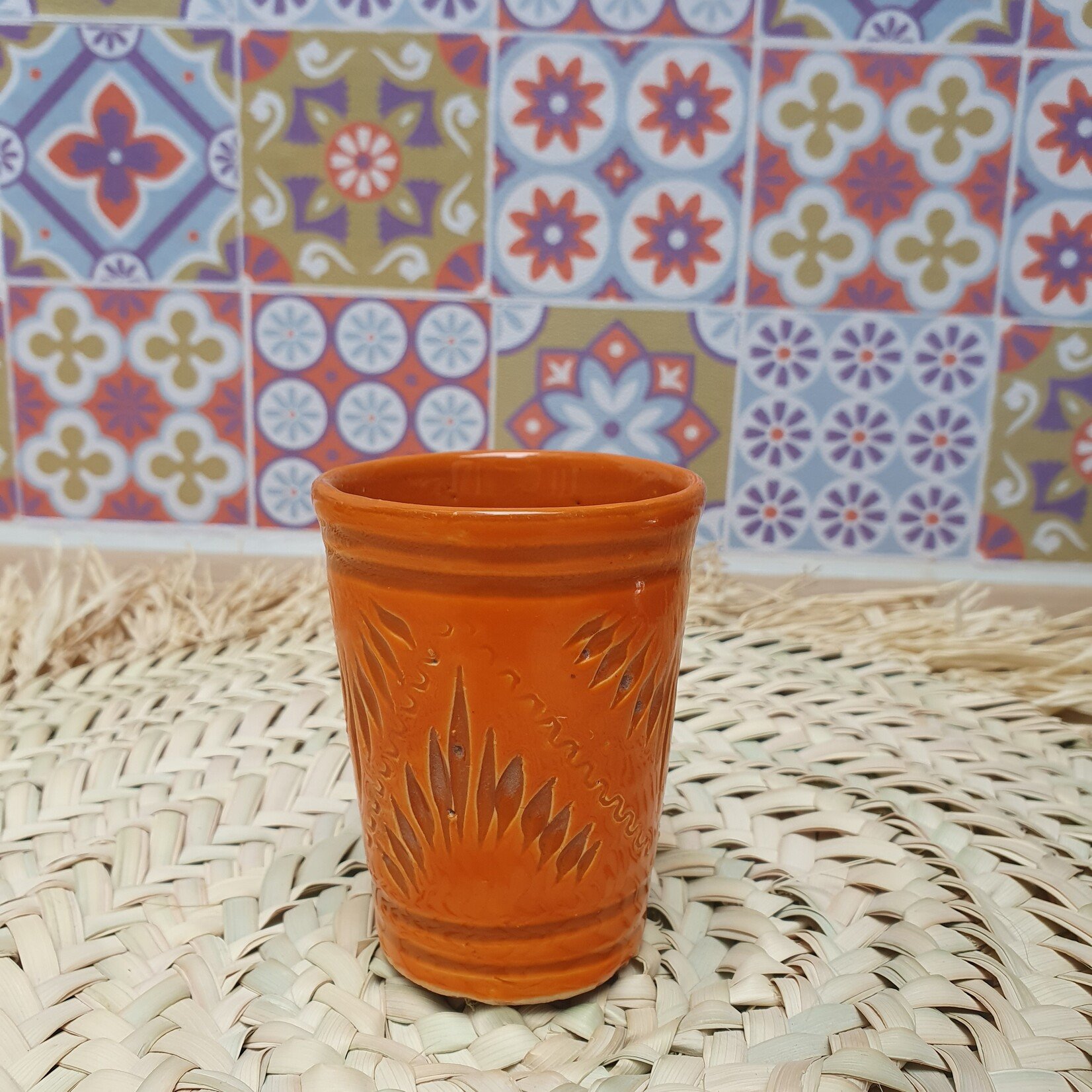 Artisanal terracotta glass made and painted by hand