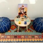 Pouf Marocain Bleu en cuir fait main