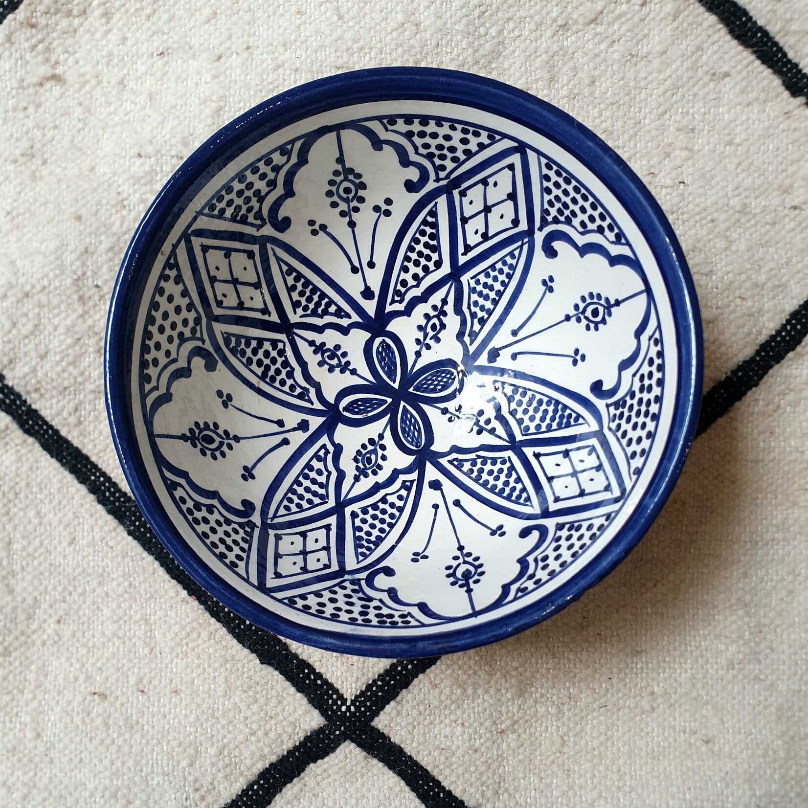 Artisanal terracotta salad bowl made and painted by hand