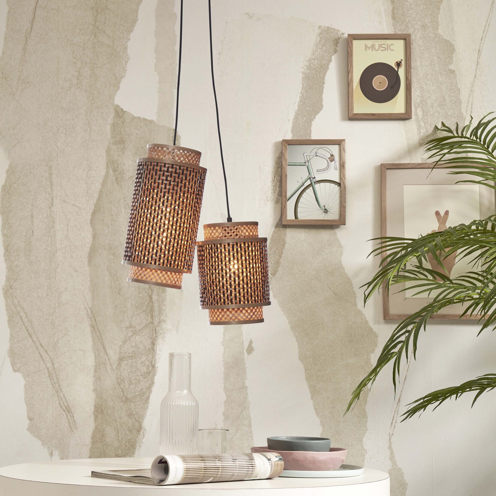 Good&Mojo Bhutan hanglamp, set van 2 natural/black