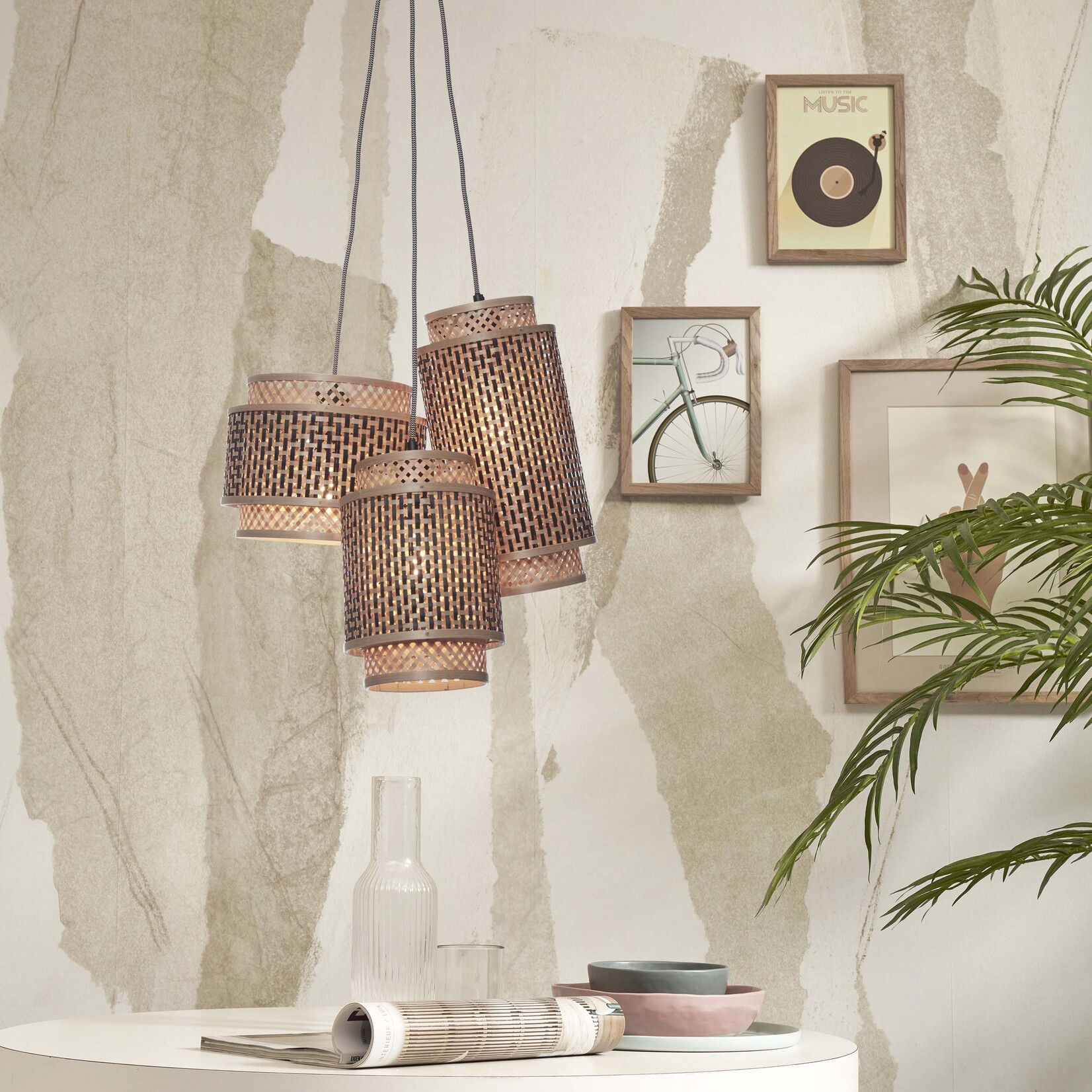 Good&Mojo Bhutan hanglamp, set van 3 natural/black