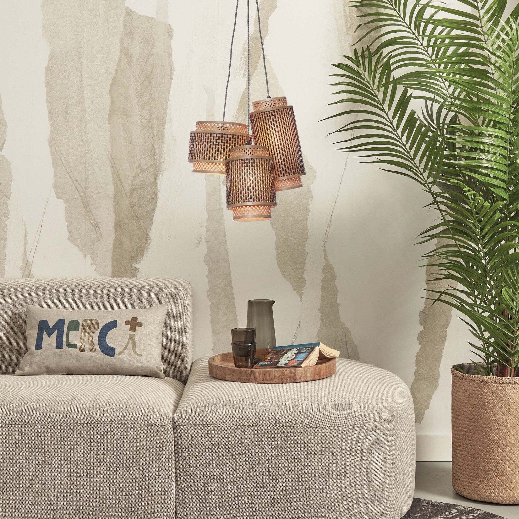Good&Mojo Bhutan hanglamp, set van 3 natural/black