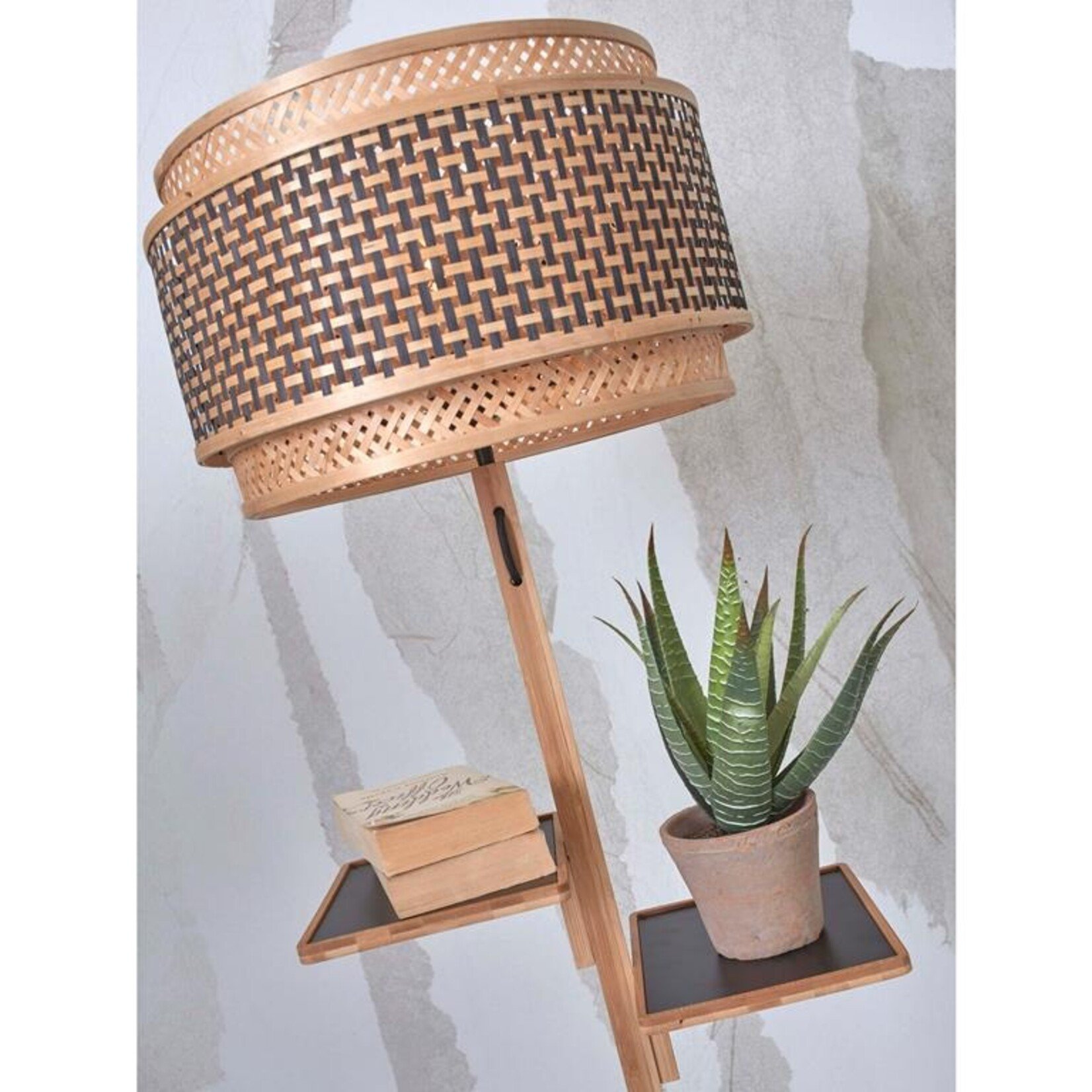 Good&Mojo Bhutan vloerlamp met plankje - naturel frame