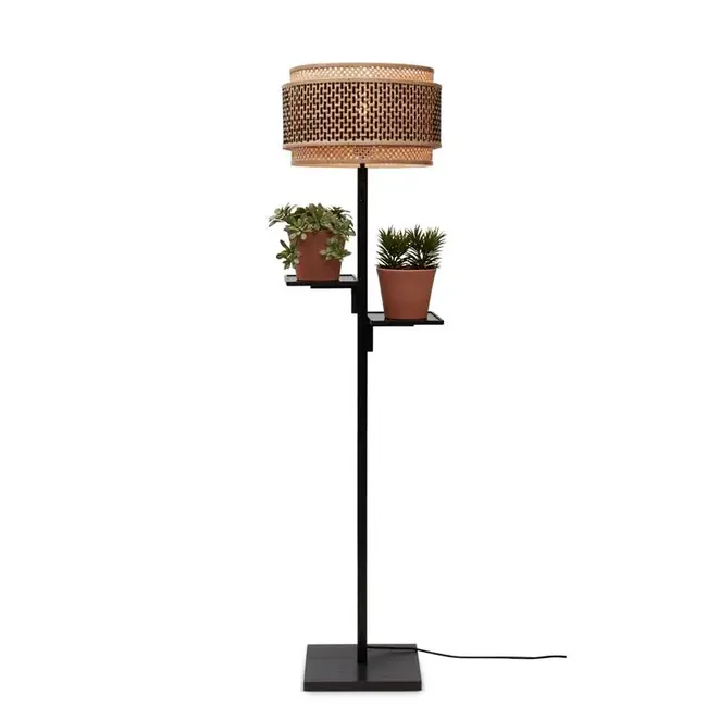 Good&Mojo Bhutan vloerlamp met plankje - zwart frame