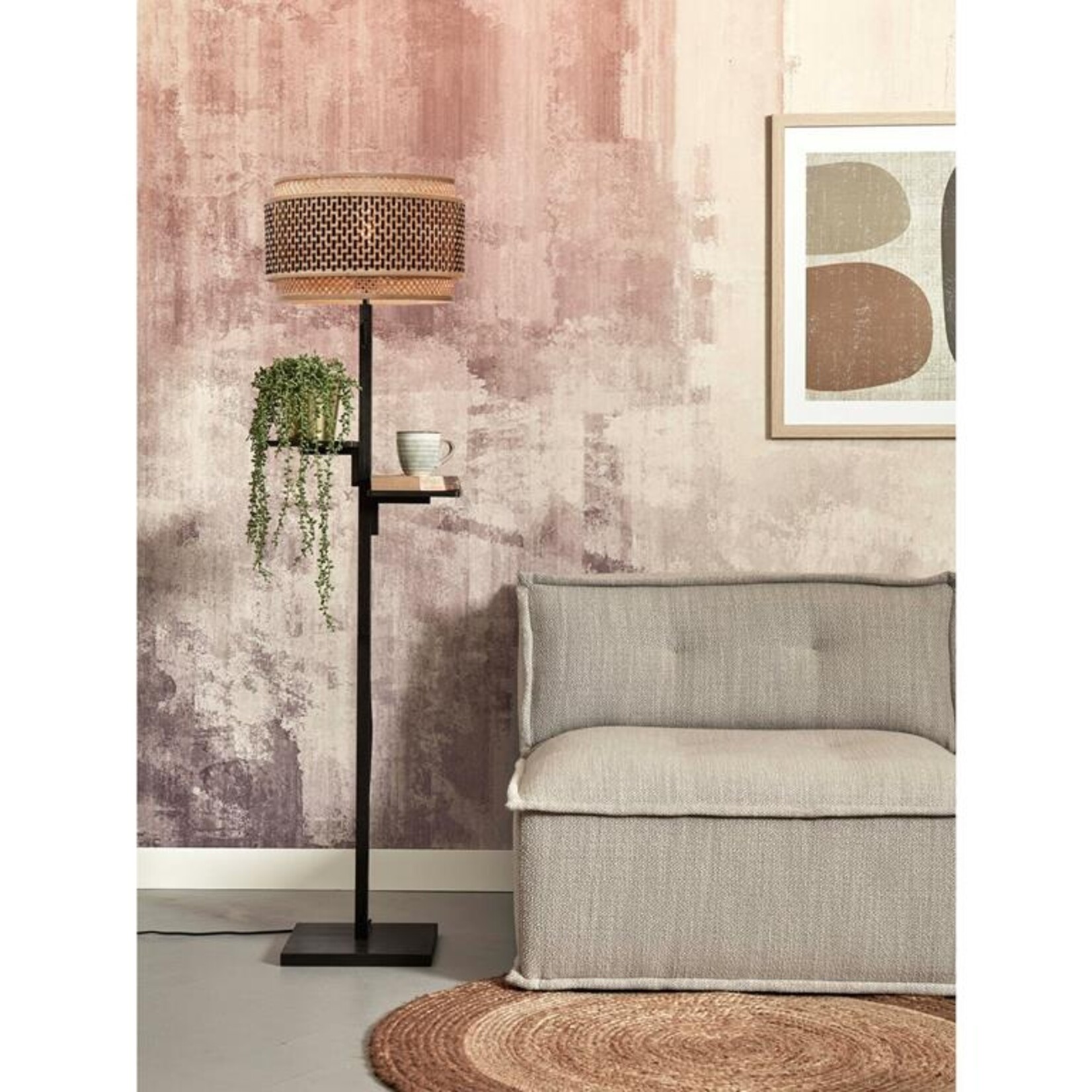 Good&Mojo Bhutan vloerlamp met plankje - zwart frame