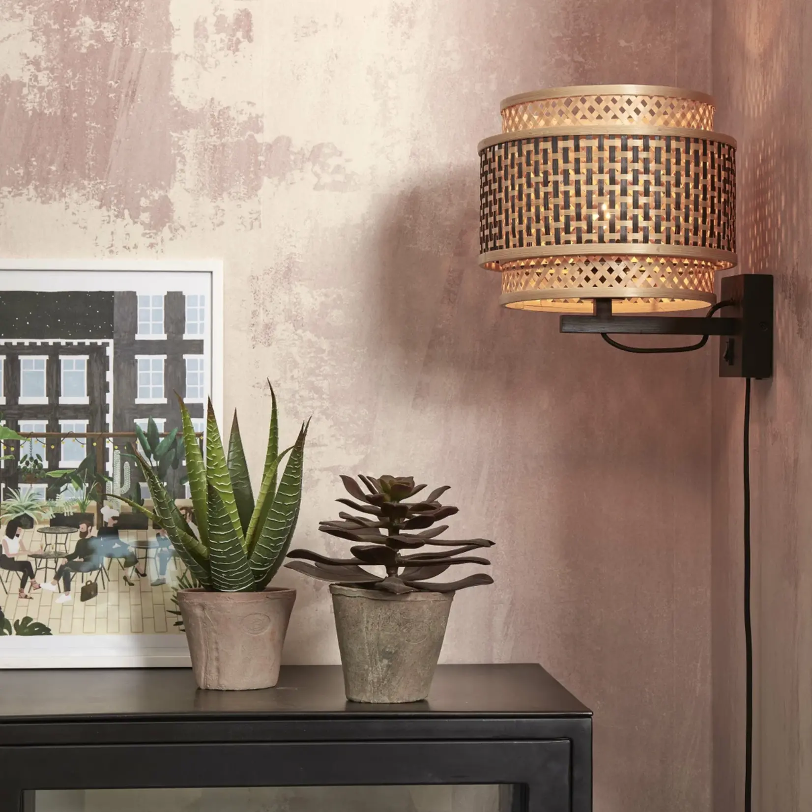 Good&Mojo Bhutan wandlamp - zwart frame