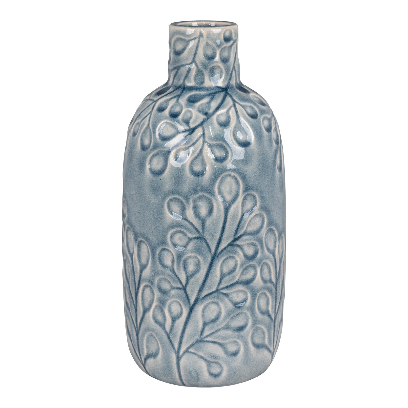 Nordic Vase - Vase in ceramic, blue with pattern, round, Ø12x26 cm