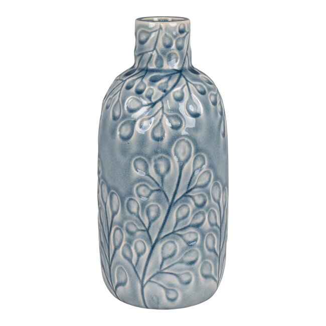 Nordic Vase - Vase in ceramic, blue with pattern, round, Ø12x26 cm