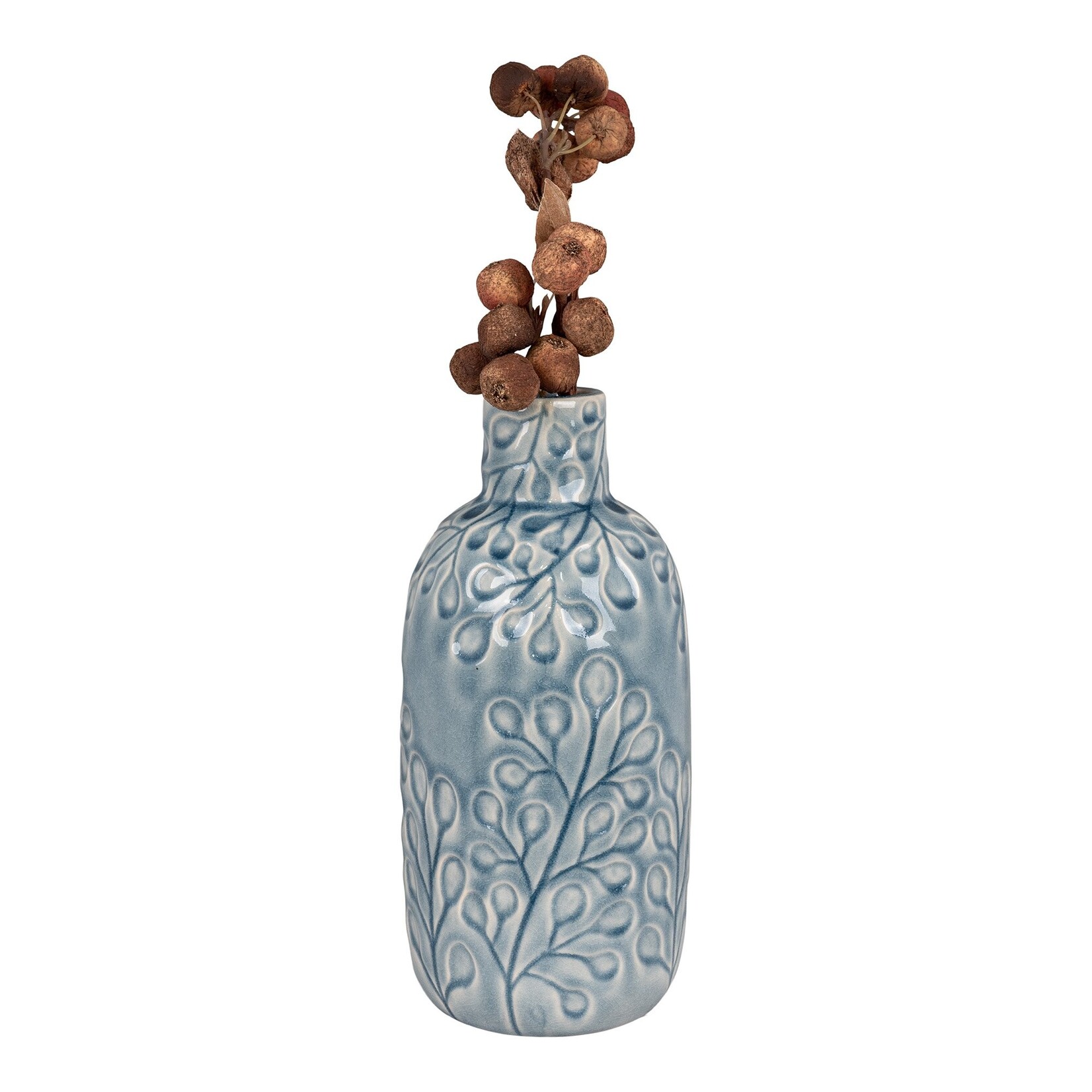 Nordic Vase - Vase in ceramic, blue with pattern, round, Ø12x26 cm
