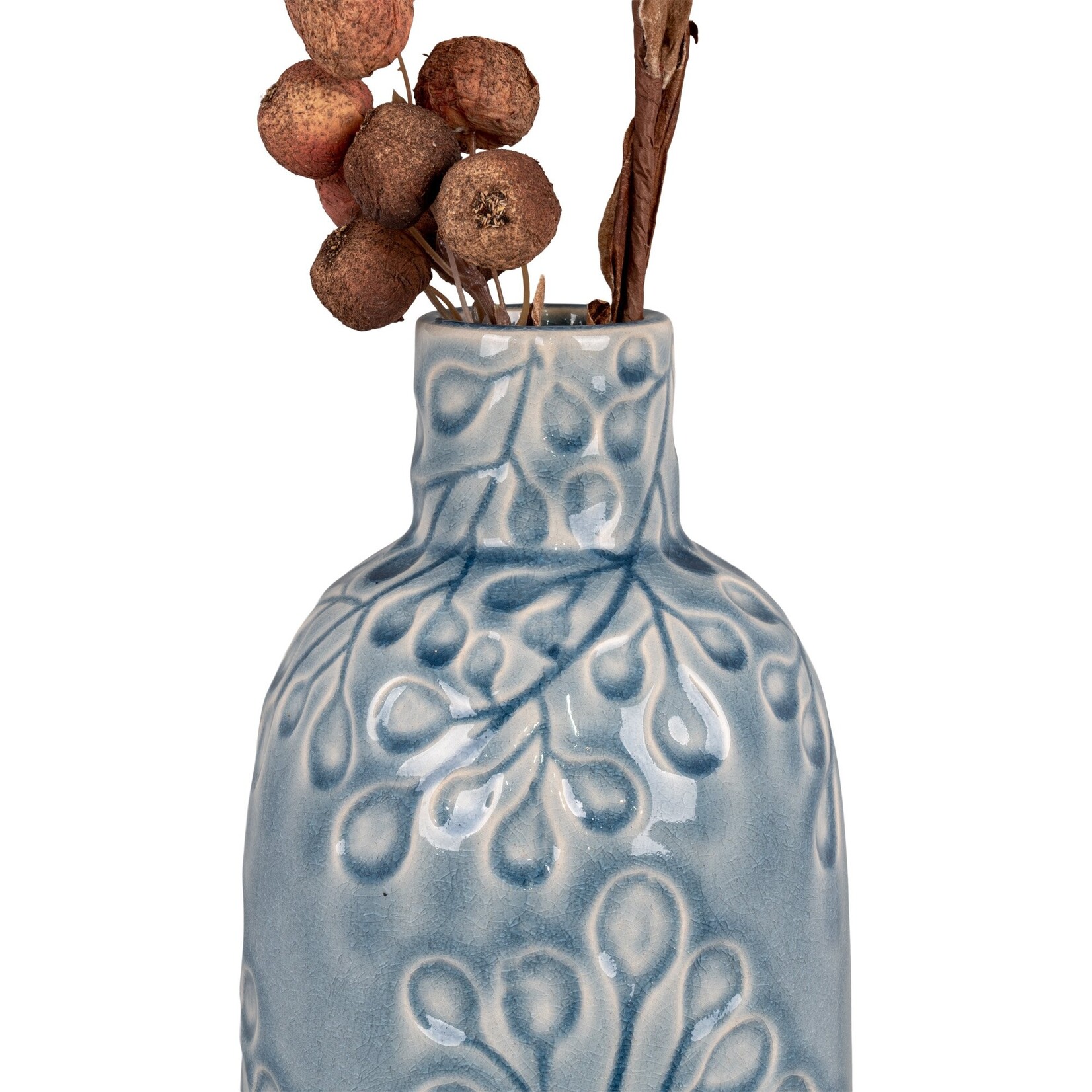 Nordic Vase - Vase in ceramic, blue with pattern, round, Ø12x26 cm
