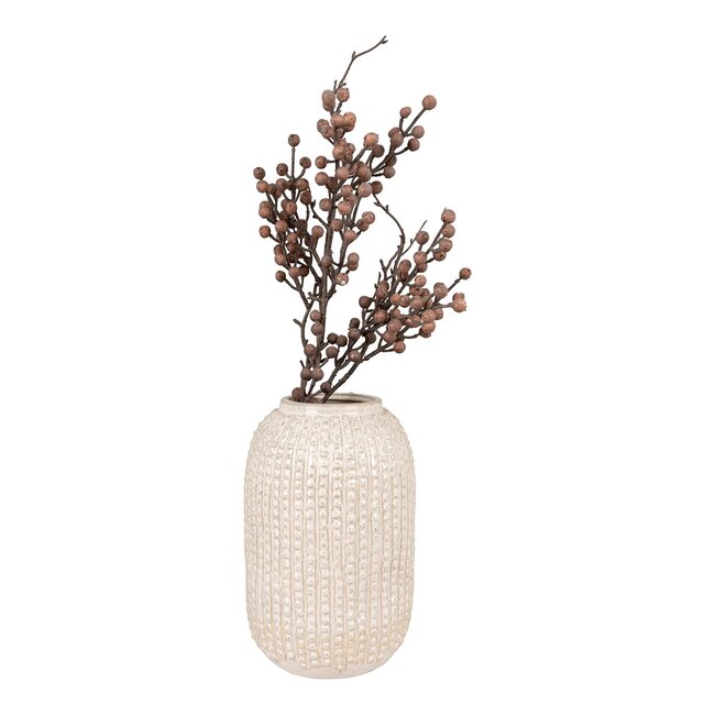 Nordic Vase - Vase in ceramic, beige with pattern, round, Ø16x25,5 cm