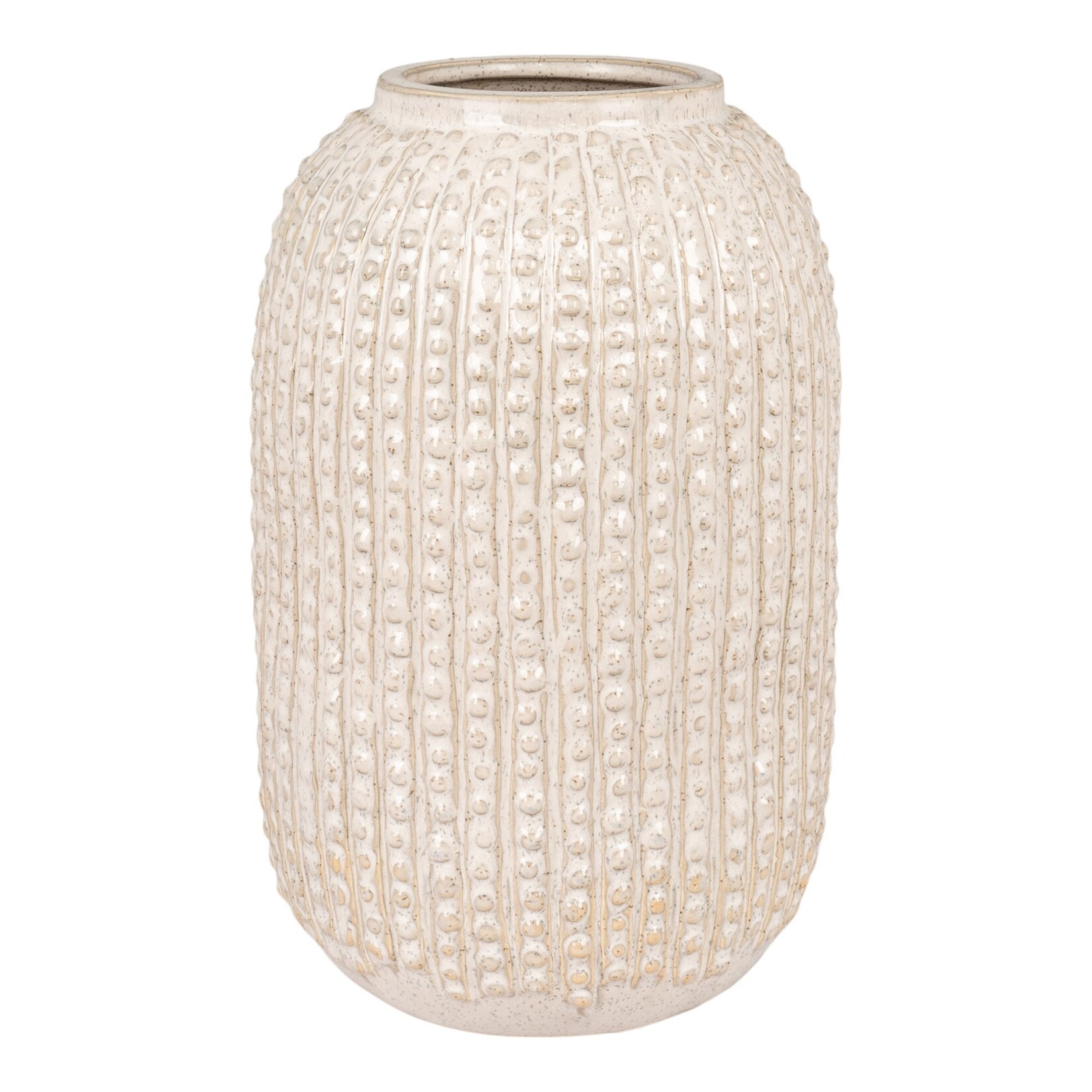 Nordic Vase - Vase in ceramic, beige with pattern, round, Ø16x25,5 cm