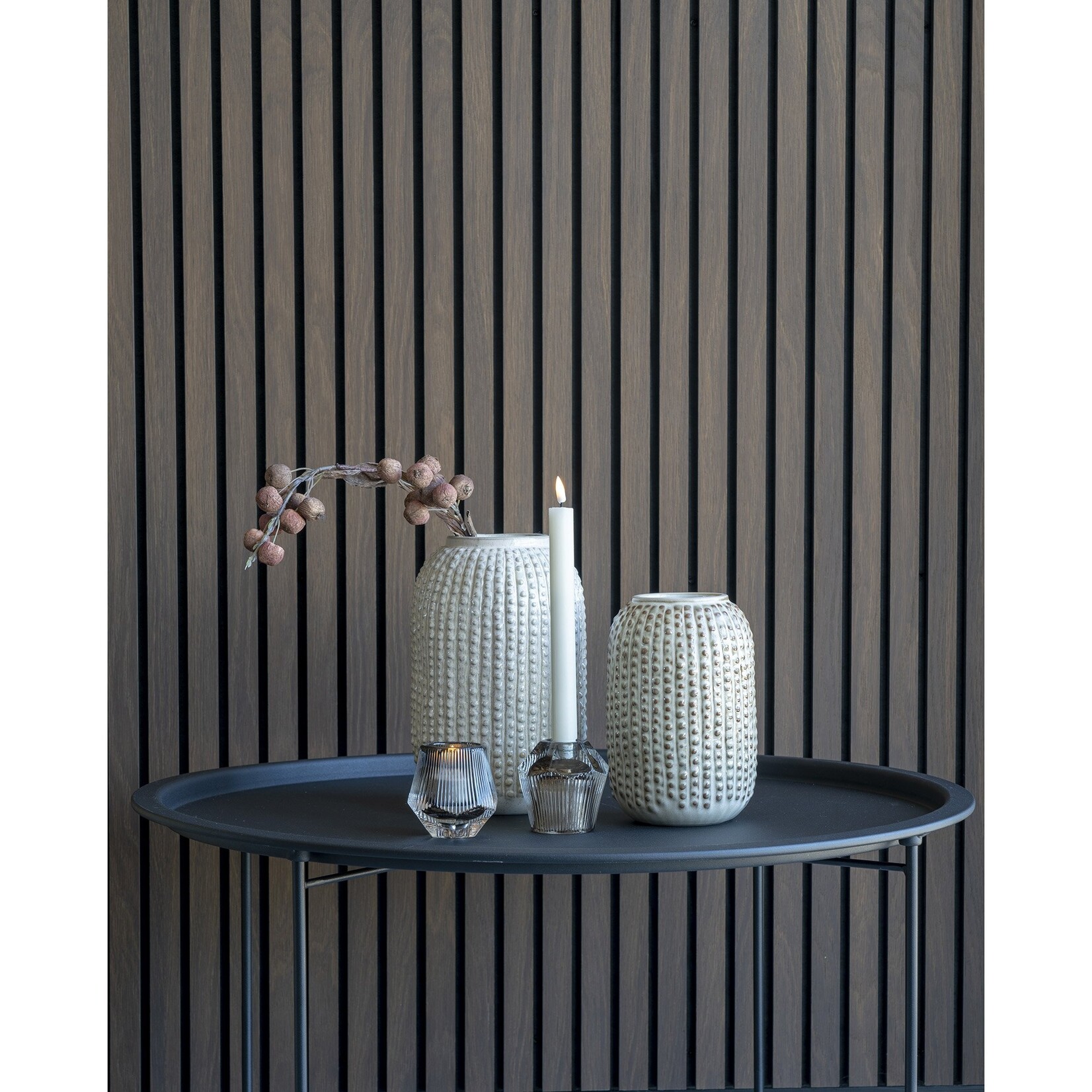 Nordic Vase - Vase in ceramic, beige with pattern, round, Ø16x25,5 cm