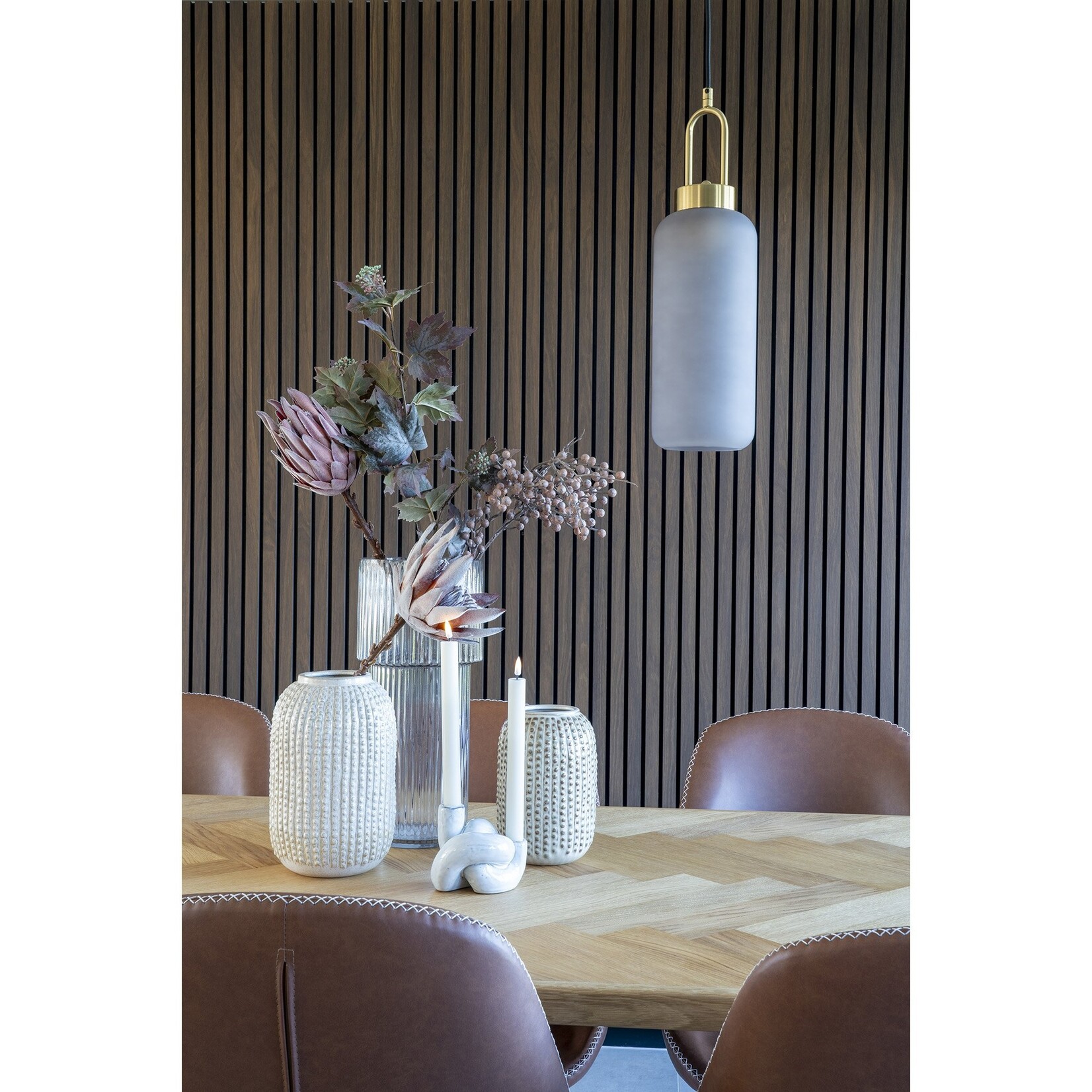Nordic Vase - Vase in ceramic, beige with pattern, round, Ø16x25,5 cm